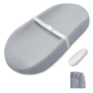 Blissful Diary Muslin Baby Changing Pad with Waterproof Lining Foam, Diaper Changing Table Pad with Cover for Dressers (Grey)