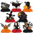 Halloween Honeycomb Decor - 9PC Set with Pumpkin Head, Castle, Skeleton for Table Centerpiece, Easy Setup Spooky Scene