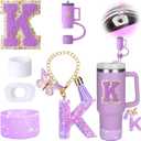 4 x Mity rain 6PCS Cup Accessories Set for Stanley Cup 30oz 40oz tumbler with handle, Including Silicone Straw Topper Cover Cap and Boot, Spill Proof Stopper, Handle Charm, Initials Sticker (Letter K)