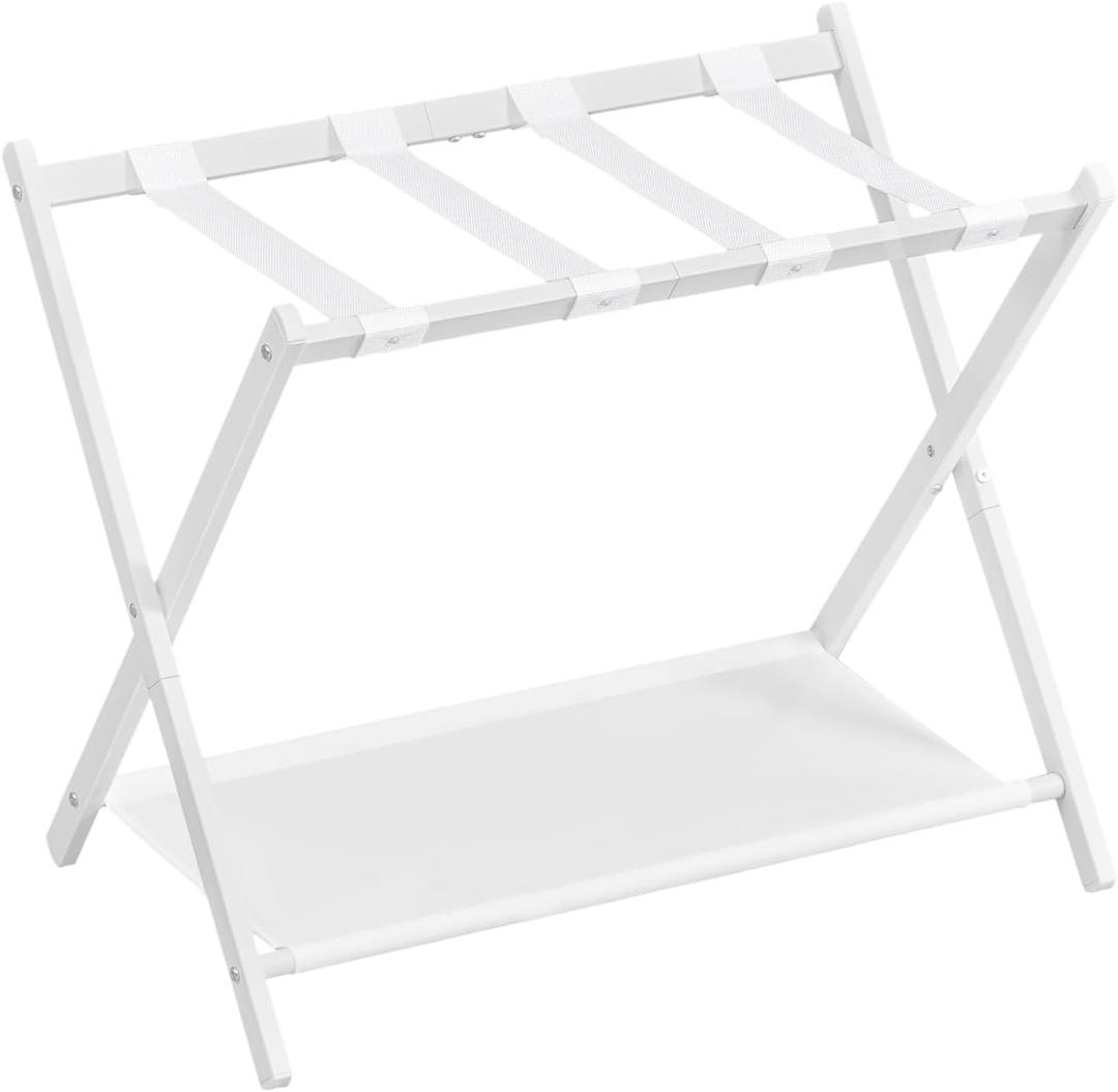 SONGMICS Luggage Rack, Foldable, Steel, PA Plastic, Oxford Fabric, Cloud White