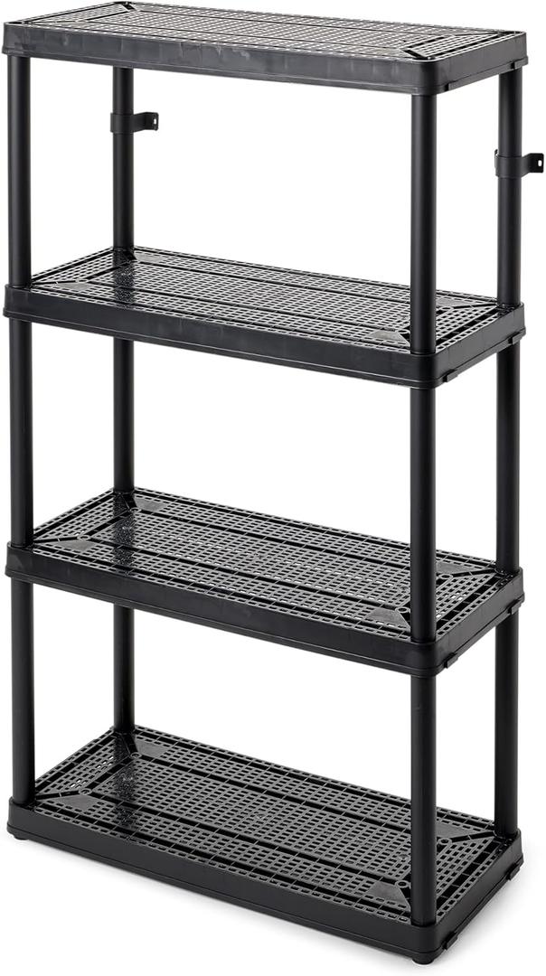 Gracious Living 4 Shelf Fixed Height Ventilated Medium Duty Storage Unit 14 x 32 x 54.5" Organizer System for Home, Garage, Basement, & Laundry, Black