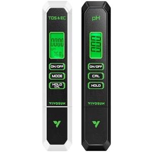 VIVOSUN Digital pH and TDS Meter Kits, 0.01pH High Accuracy Pen Type pH Meter ± 2% Readout Accuracy 3-in-1 TDS EC Temperature Meter for Hydroponics, Pool and Aquarium, Black White, UL Certified