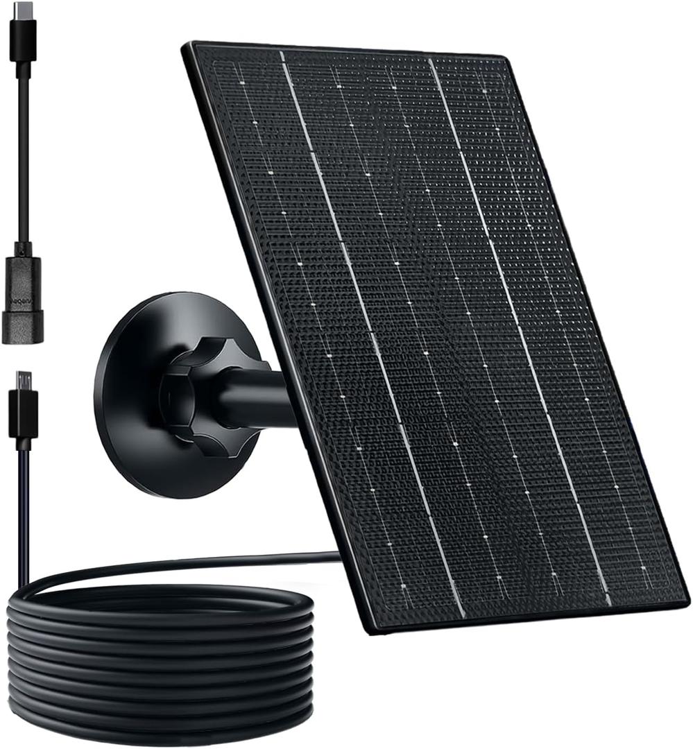 Zivif Solar Panel for Security Camera, 4W Solar Charger with Micro USB/USB-C Plug with Rechargeable Battery Cameras, IP65 Waterproof, 360 Adjustable Mount & 9.8ft Cable, 1 Pack