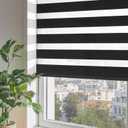 ChrisDowa Cordless Zebra Blinds for Windows, Dual Layer Free-Stop Light Filtering Window Roller Shades, Pull Down Privacy Zebra Shades for Home, Office, Bedroom, Door (30" W x 72" H, Black)