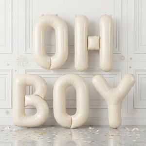 40 Inch Beige Oh Boy Balloons, Large Cream White OH BOY Balloon Letters, Neutral Ivory Sand White Big Alphabet Banner Sign Balloon for Boys Birthday Baby Shower Gender Reveal Party Decorations