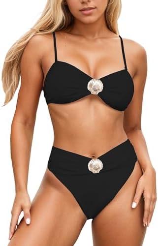 SherryDC Women's Sexy Bikini Top Shell Ruched Bandeau Bathing Bra (SMALL)
