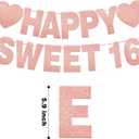 Happy Sweet 16 Banner for Party Decorations Sweet 16th Party Birthday Decorations for Girls Pre-Strung Rose Pink Glitter Sweet Banner