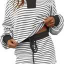 Fisoew Womens Striped 2 Piece Outfits Casual Sweatshirt Skirt Set Long Sleeve Skort Workout Set Matching Lounge Sets (X-Large, Black)