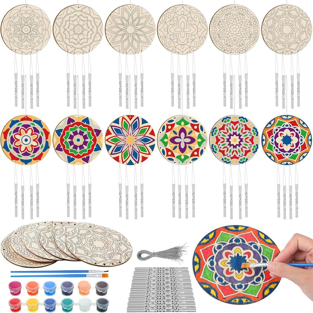 24 Sets Mandala Wind Chimes Craft for Kids Color Your Own Windchime DIY Unfinished Wood Hanging Ornaments Coloring Wind Chime for Kids Gifts School Home and Party Supplies 24 Sets Mandala Wind Chimes Craft for Kids Color Your Own Windchime DIY Unfinished Wood Hanging Ornaments Coloring Wind Chime for Kids Gifts School Home and Party Supplies