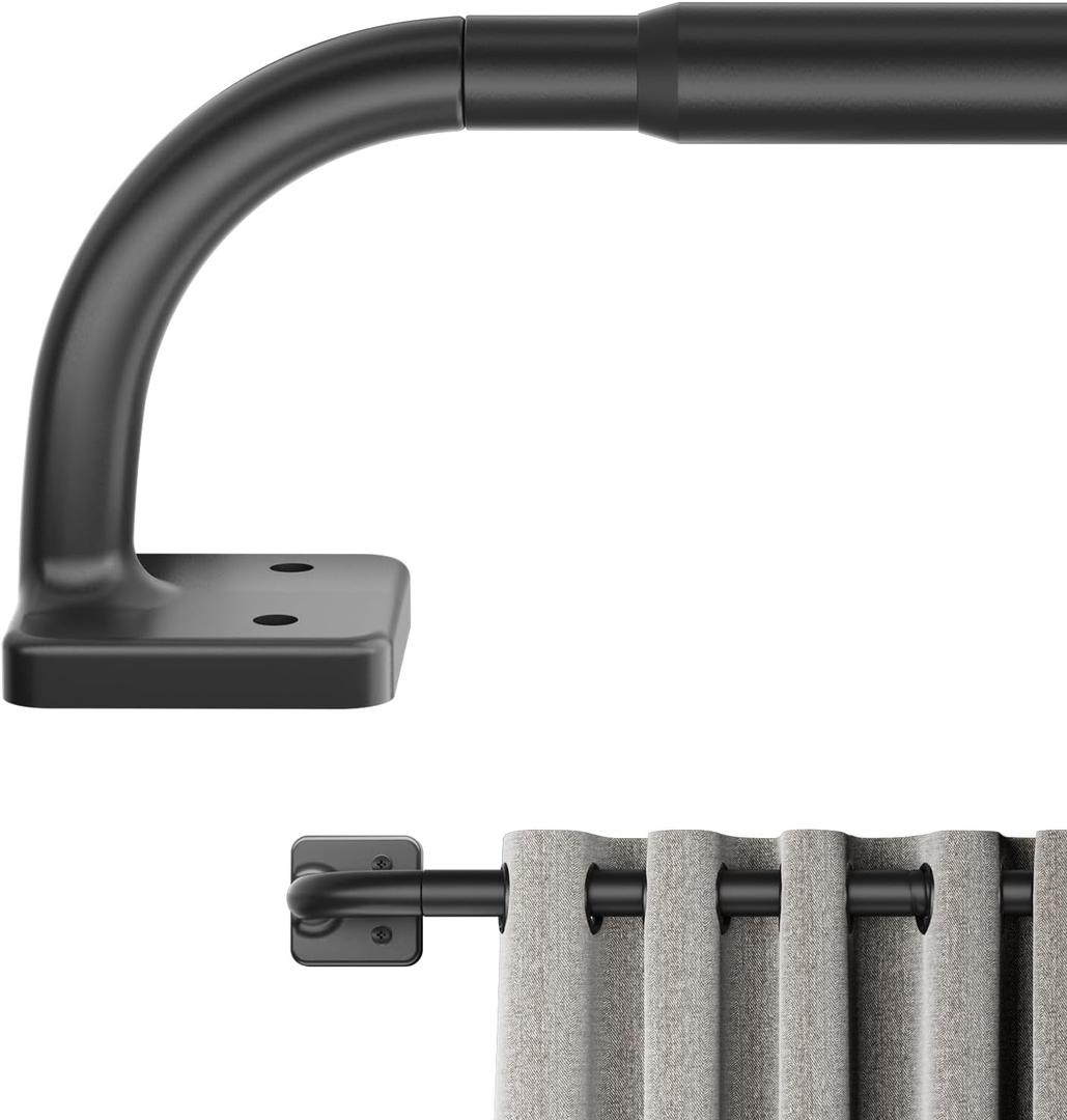 Curtain Rods for Windows 48 to 84, 5/8" Blackout Wrap Around Curtain Rod Telescoping Adjustable for Sliding Door Bedroom Kitchen RV, Black (32" -93")