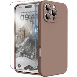 for iPhone 16 Pro Case, Liquid Silicone Case with Camera Protection Soft Gel Rubber Cover with Microfiber Lining Shockproof Protective Phone Case for iPhone 16 Pro 6.3", Light Brown