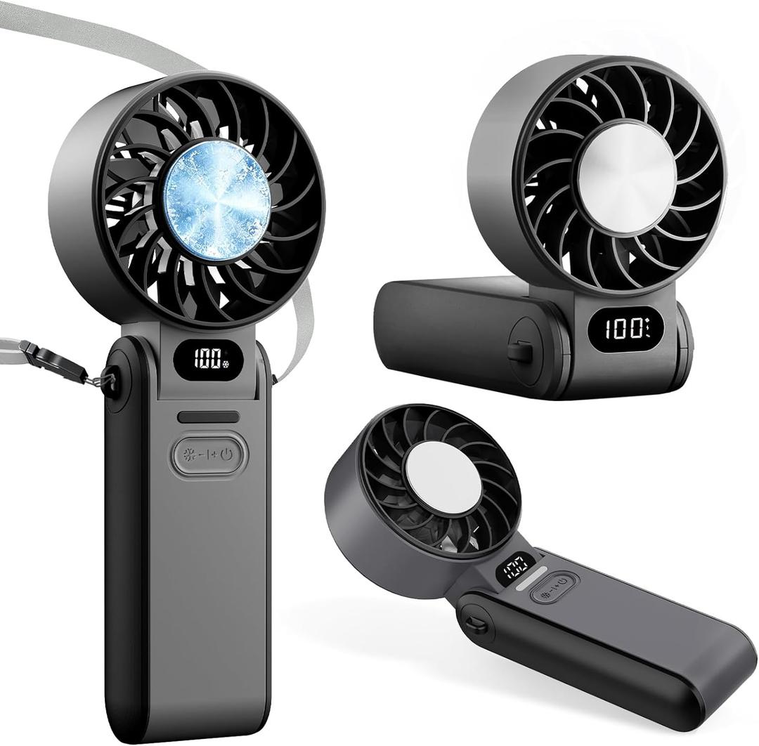 Portable Handheld Fan With Ice Cooling, 3-IN-1 Turbo Fan 5-Speed High-Velocity Personal Fan Rechargeable Cooling Fan Digital Display for Outdoor Travel, Working(Black), Mini