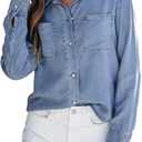 Sidefeel Women's Denim Shirts Button Down Jean Shacket Spring Outfit 2025 Long Sleeve Chambray Blouse Top (Medium, Light Blue)