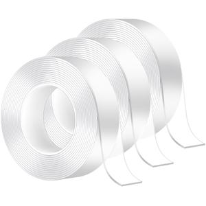 3 Rolls Nano Double Sided Adhesive Tape, 5M/16.4FT Multifunctional Reusable Washable Traceless Transparent Gel Tape, Wall Sticky Strips for Kitchen, Party, Paste Photos Posters, Carpet Fixing