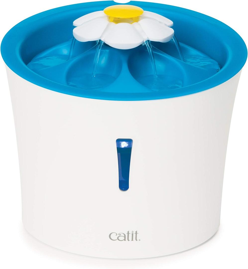 Catit LED Flower Fountain with Triple Action Filter, Cat Drinking Water Fountain, 3 L (9.0 x 8.3 x 7.7 Inches)