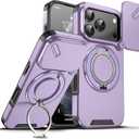 for Apple 17 Pro Case with Slide Camera Cover, Military Grade Drop Protection Heavy Duty Shockproof with 360° Rotate Kickstand Case for iPhone 17 Pro.Slide Purple