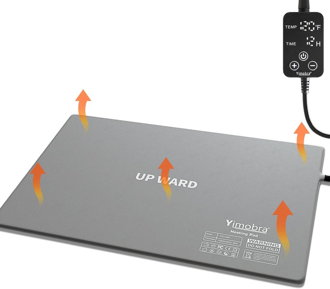 Yimobra 14 x 18 Pet Heating Pad, Upgraded Heating Film Technology Make Temperature More Evenly Comfortable and Safer, 1-24h Auto Power Off and Adjustable Temperature Heated Dog Cats Bed or Mat (Grey)