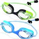 Vvinca Kids Swim Goggles with Bungee Strap No Leaking Anti Fog Toddler Goggles with Quick Adjust Ages 3-14 (01- Green & Blue Gradient)