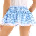 Women Gingham Plaid Ruffle Mini Skirt Y2k Lace Trim Checkered Skirt (Blue, S)