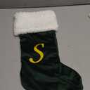 19.5 inches Personalized Velvet Christmas Stocking,Initials Embroidered Letter Christmas Stocking with pom poms, for Fireplace Hanging Decor and Xmas Gift(Green S)