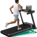 YUEJIQI Treadmill with 0-15% Auto Incline, 3.5HP Quiet Brushless Foldable Treadmills for Home, Small Space Portable Running Walking Machine, 300 Lbs Capacity with Bluetooth APP & Pulse Monitor (Black)