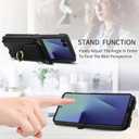 Phone Case for Samsung Galaxy Z Flip 6 5G 2024 Wallet Cover With Ring and Crossbody Wrist Strap Lanyard Credit Card Holder Slot Stand Cell leather Purse ZFlip6 Z6 G Flip6 Women Men Girls Black