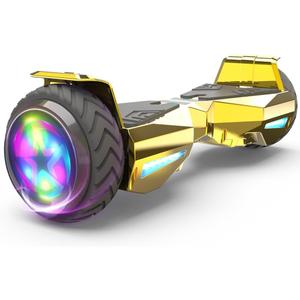 SUNDERWELL Electric Hoverboard for Kids with Flashing Wheels, Dual 200W Motors Hover Board with 6.5" All Terrain Tire, 6 Miles Max Range, Self Balancing Scooter Supports Up to 165 lbs (Gold)