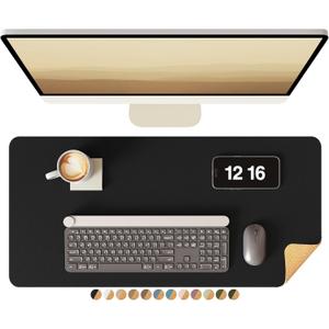 YSAGi Double-Sided Desk Pad, Leather Desk Mat, Eco Cork Desk Pad Protector, Large Mouse Pad for Desk, Waterproof Desk Blotter Pad, Desk Writing Pad for Office Work/Home(23.6"x13.7", Black+Cork)
