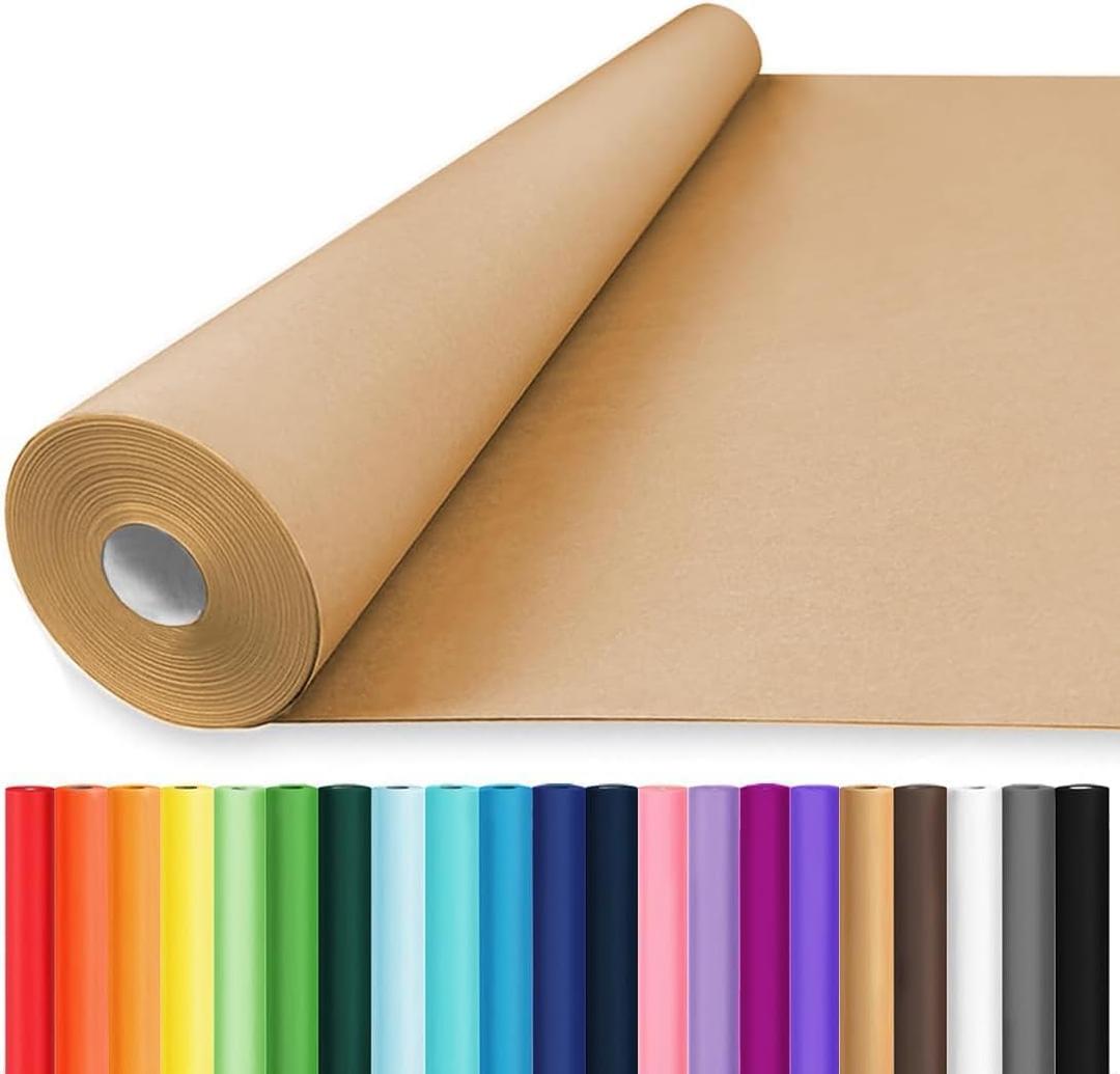 Vanhench 36"x 2400" (200') Brown Wrapping Paper Roll, Bulletin Board Paper Kraft/Craft Paper, Birthday Valentines Bouquet Flower Gift Packing Art Poster Crafting Moving Shipping Supplies, 70GSM 55LB