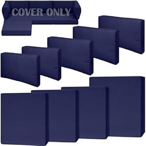 9 Piece Outdoor Patio Waterproof Cushion Covers, Fits 4-Seat Wicker Rattan Sectional Couch Chair Furniture Cover Replacement Set - Fade-Resistant Patio Cushion Covers with Zipper (25.6*25.6*3 inches-9 Pcs, Navy)
