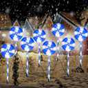 Ganeen 8 Pack 25.6" Lollipop Christmas Pathway Lights Outdoor Candy Pathway Markers Christmas Decorations with 8 Lighting Mode String Lights Plugin for Yard Lawn Walkway(Blue)