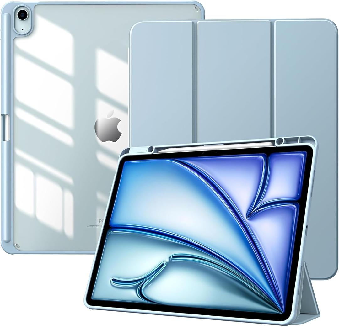 TiMOVO Case for New iPad Air 13 inch (M4/M3/M2-2026/2025/2024) with Pencil Holder, Slim Stand Protective Cover with Clear Transparent Back Shell for iPad Air 13 inch, Auto Wake/Sleep, Sky Blue