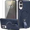 for Samsung Galaxy S25 Edge Case Leather with Stand, Anti-Slip Shockproof Loop, Compatible with MagSafe, Magnetic Protective Galaxy S25 Edge Leather Case (Navy, S25 Edge-6.7inch)