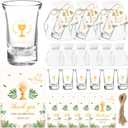 CJiangpo First Communion Favors Shot Glasses - 25 Set God Bless Shot Glasses with Thank You Card Organza Bag Cross Baptism Favors for Guests First Communion Christening Gifts Baby Shower Decorations