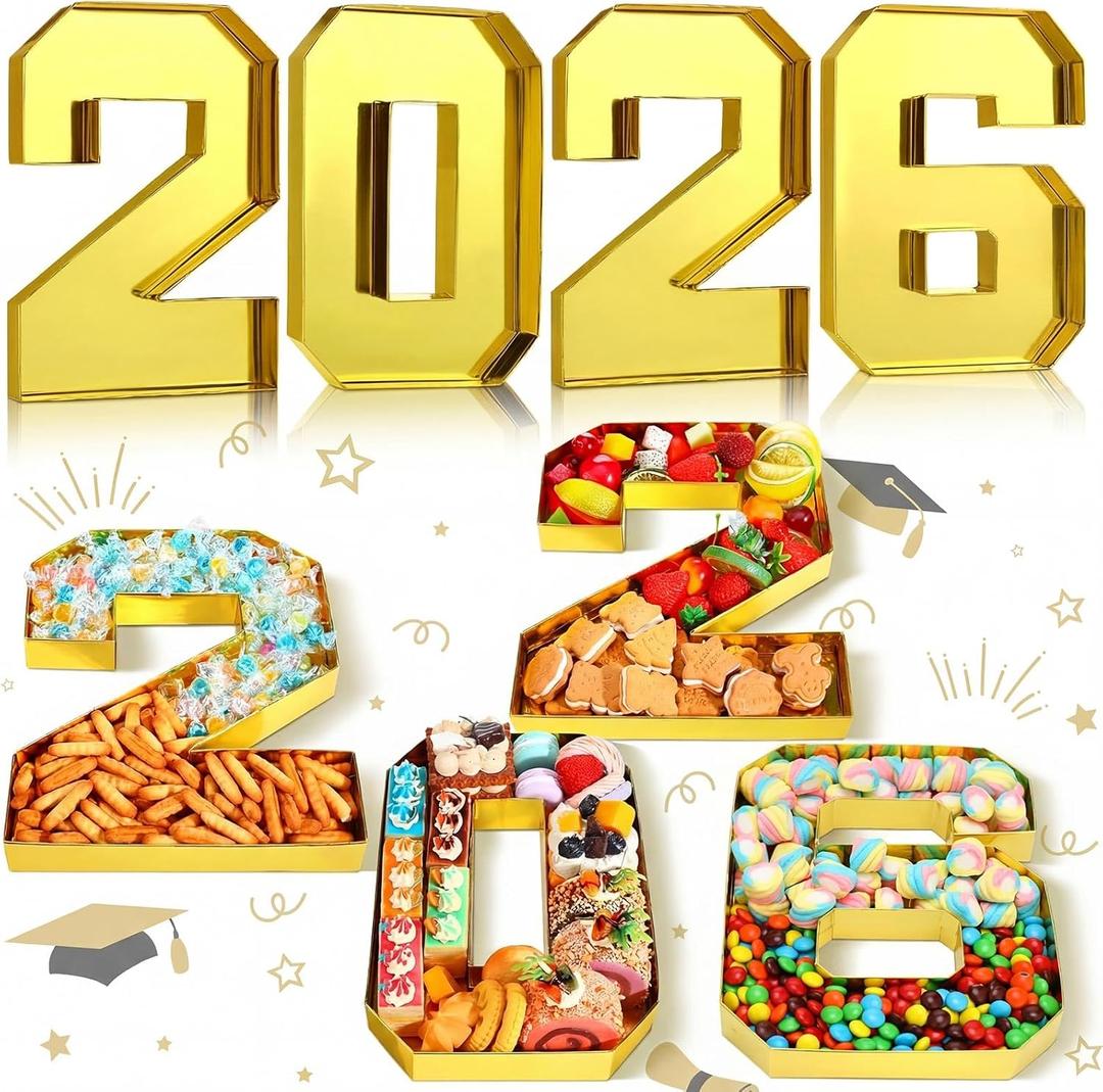 Mooliwe 4 Pcs 2026 Graduation Fillable Numbers for Charcuterie Class of 2026 Cardboard Number Grad Charcuterie Board Serving Trays Graduation Food Box for Tray Party Supplies(Gold)