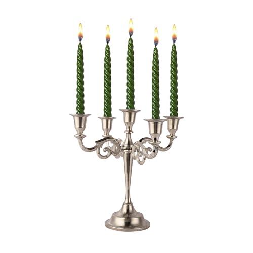 Rely+ 5 Arm Candelabra Taper Candle Holders Decorations Indoor Kitchen Décor Table Candles Candlestick Candelabra Centerpiece (Silver)