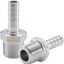 304 Stainless Steel Hose Fitting, 3/8" Barb x 3/8" NPT Male Thread, Air & Water Connector, 2-Pack