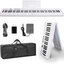 AiJoy 88-Key Piano Keyboard with Semi-Weighted Keys Portable Folding Piano, 128 Tones, Speakers, USB-MIDI, Carry-Bag, Sustain Pedal, Stand Electric Keyboard Piano for Beginners, White