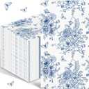 100PCS Blue Floral Napkins Disposable Hand Towels for Bathroom 3 Ply Blue and White Paper Napkins Decorative Flower Guest Napkins Chinoiserie Napkins for Wedding Bridal Shower Birthday Cocktail Party