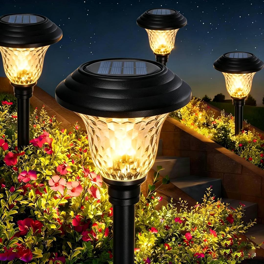 BEAU JARDIN 8 Pack Solar Pathway Lights Outdoor Solar Powered Light Waterproof Glass High Lumen for Garden Landscape Path Yard Walkway Patio Driveway Outside White Color Changing Black