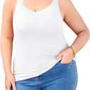 V FOR CITY Women Plus Size Tank Tops with Built-in Padded Bra Adjustable Strap V-Neck Camisole Cotton Cami Shirts 1X-4X (2X, White)