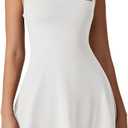QINSEN Womens Square Neck Tennis Dress Sleeveless Built in Shorts Golf Athletic Dress with Pockets (Small, White)