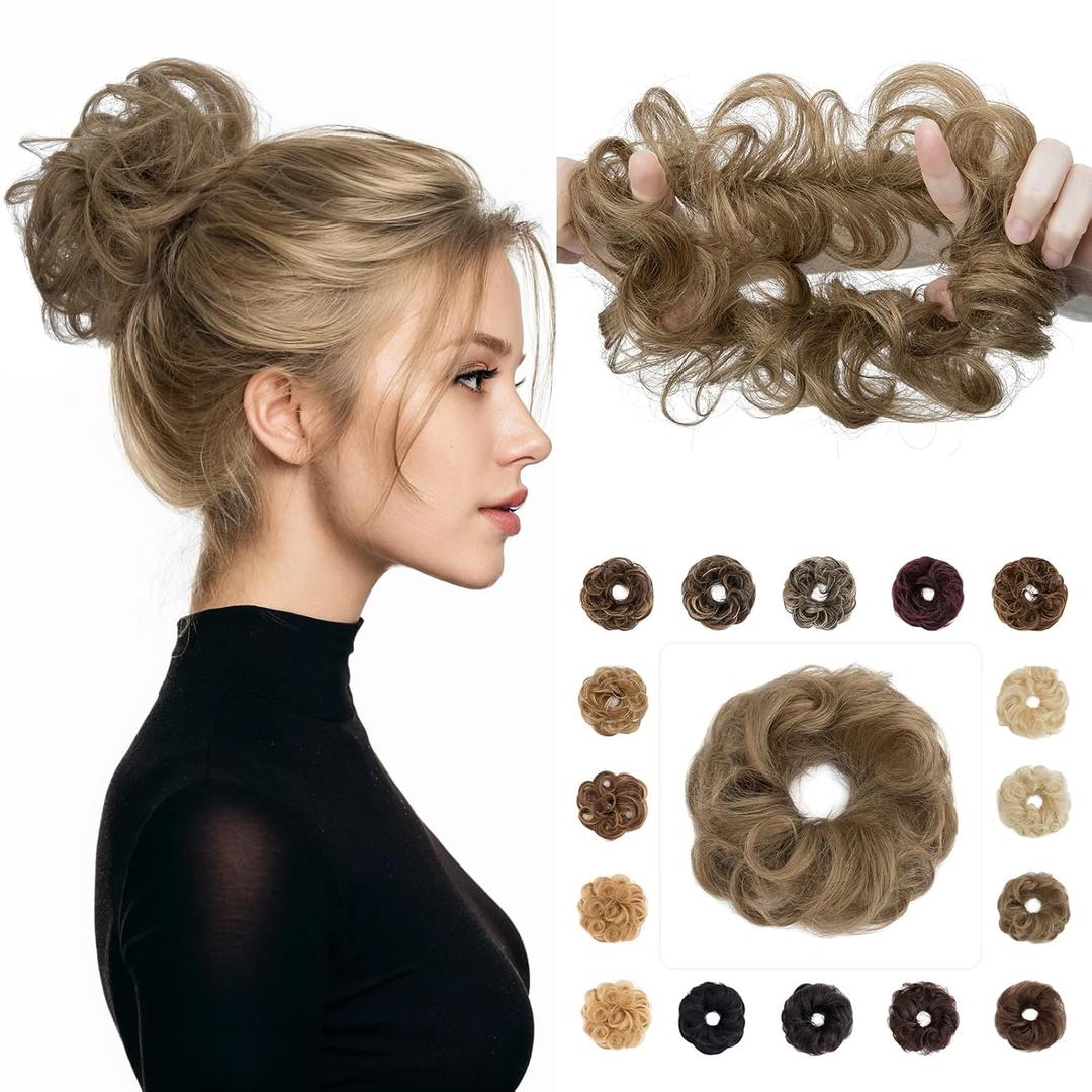 Rich Choices Human Hair Messy Bun Hair Piece, 100% Remy Human Hairs Bun HairPiece for Women,Chignon Fluffy Donut Updo,Hairpiece with Elastic Rubber Band for Girl Wavy #6 Light Brown