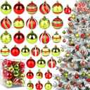 Christmas Ornaments Set, 50ct Green Red and White Ball Ornaments for Christmas Tree Decorations Shatterproof Plastic Hanging Baubles Decoration for Thanksgiving Xmas Holiday Home Party Decor