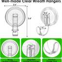 Wreath Hanger, Heavy Duty Suction Cup Hooks for Front Door, Plastic Clear Hooks for Halloween Christmas Wreaths, Welcome Sign, Glass Door, Tile Wall (Clear - 4 Pack)