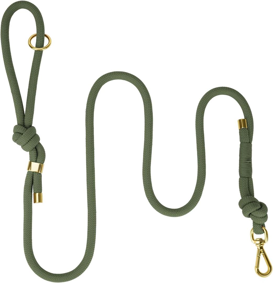 Sunraymascota 5FT No Pull Dog Leash for Medium Large Dogs  Rope Leash with Non Slip Handle & Metallic GoldenToned Carabiner Clip (Misty Green)