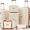 Luggage Sets with Spinner Wheels, Lightweight Hardshell Suitcase Set with TSA Lock, Carry On Checked Luggage Set with YKK Zippers (Beige, 6 piece sets14/20/24/28/DB/TB)