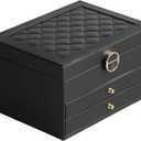 GUOER Jewelry Box for Women Girl Wife 3 Layers Large PU Leather Jewelry Organizer Storage Case with Two drawers Display for Earrings Bracelets Rings Watches (Black)