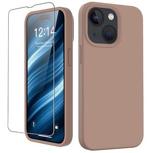FUNMIKO Compatible with iPhone 15 Plus Case with Screen Protector,Upgraded Liquid Silky Soft Silicone,Fashionably Designed for Men Women Girls,Protective Phone Cover,Light Brown