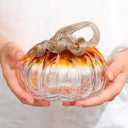 Arikyrist 5.1 x 4.1 Inch Glass Hand Blown Art Collectible Pumpkin Gifts for Friends, Fall Harvest Thanksgiving Halloween Art Golden Pumpkins Decoration for Home